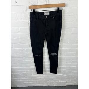 Free People Women's The Skinny Denim Jeans Disstressed Stretch Black Size 24P